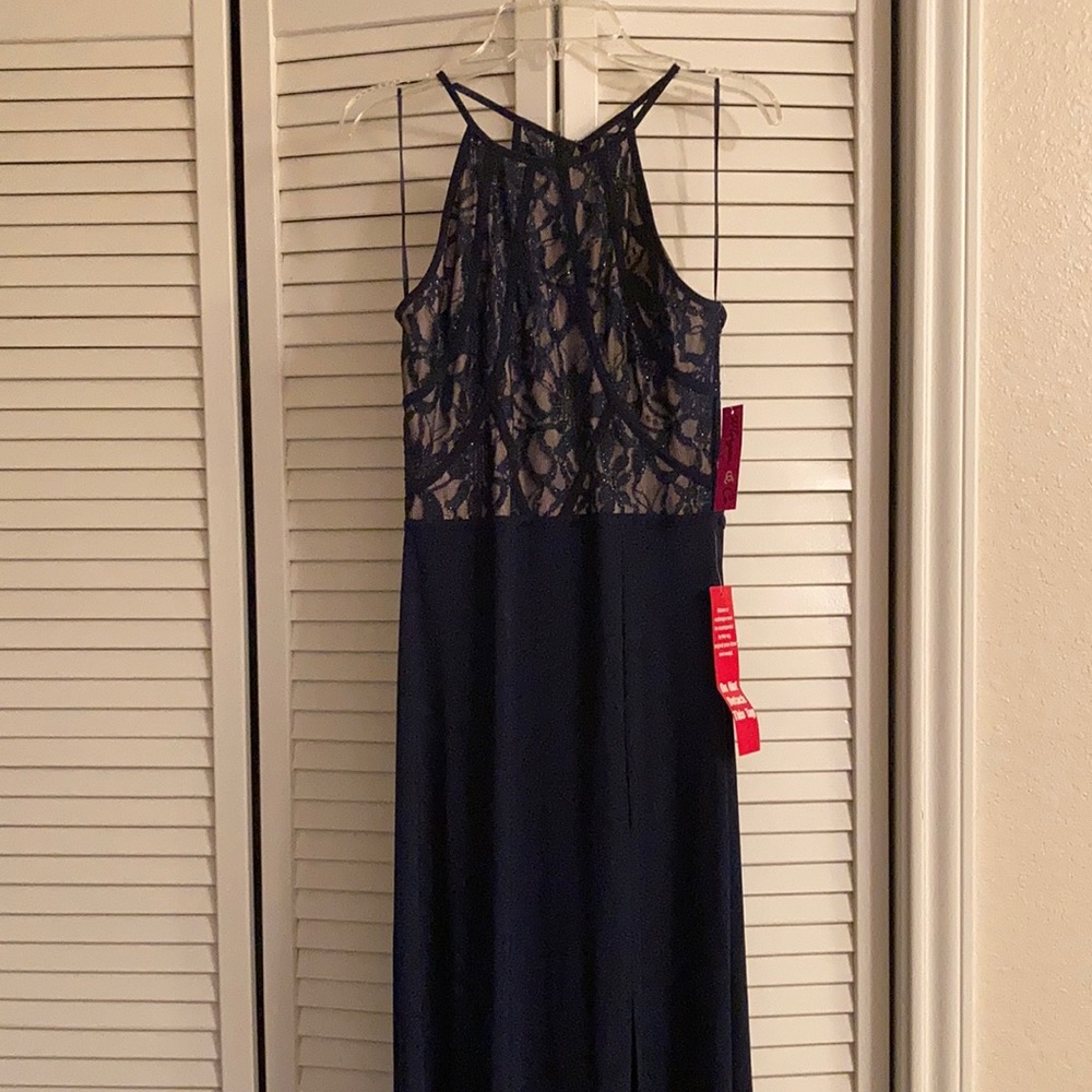 Navy Blue Lace Sleek Gown